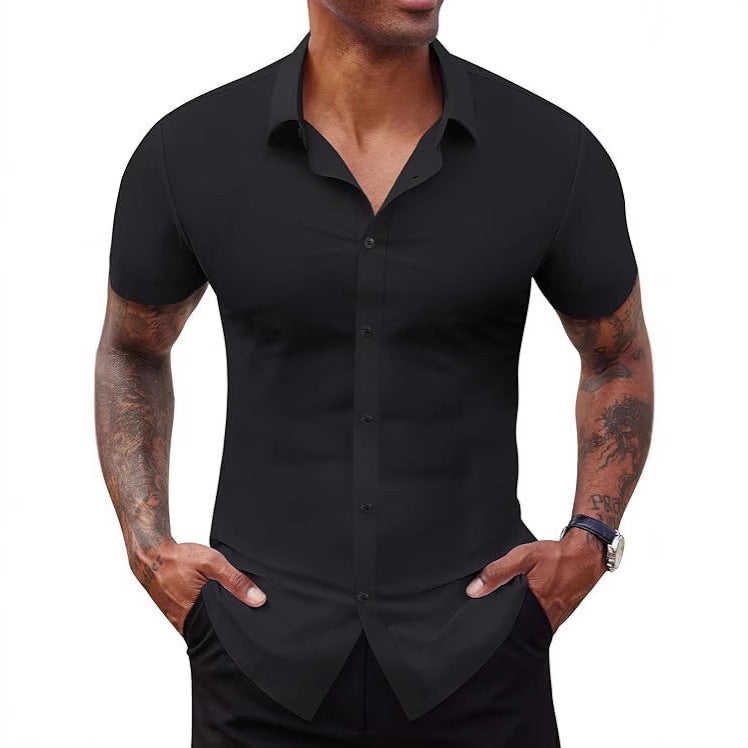 High Elasticity Men's Seamless Wrinkle-free Ice Silk Short Sleeve Shirt