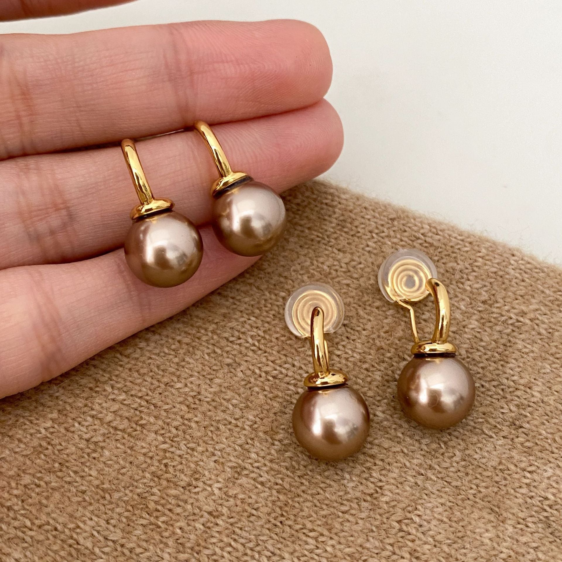Vintage Champagne Pearl Clip-on Earrings