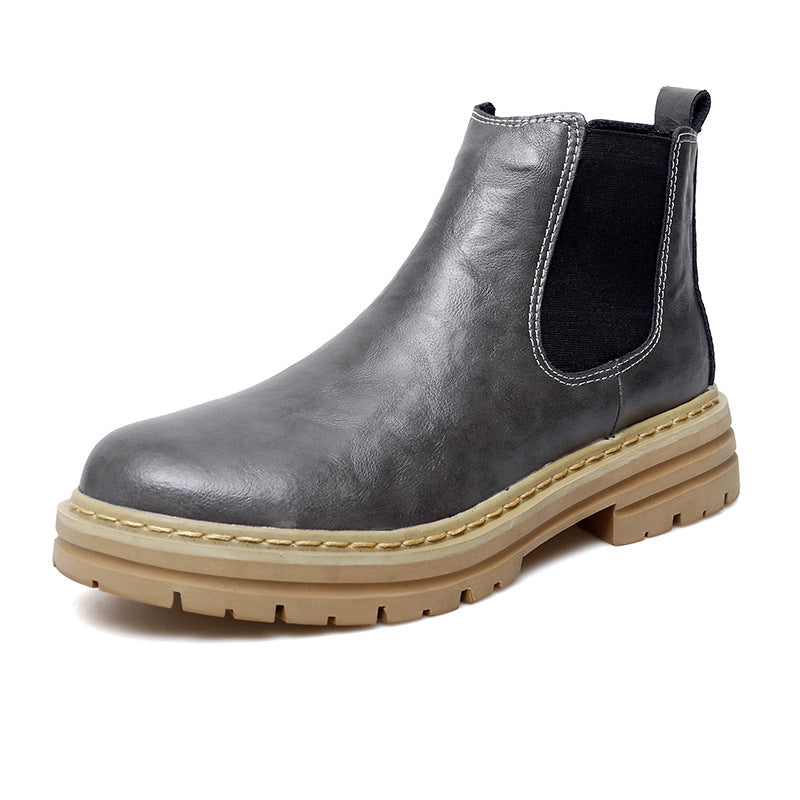 Trendy Thick-soled Work Boots Retro British Style Fleece-lined Men's Boots
