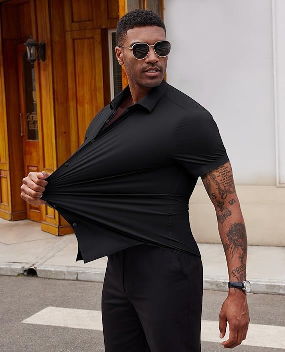 High Elasticity Men's Seamless Wrinkle-free Ice Silk Short Sleeve Shirt