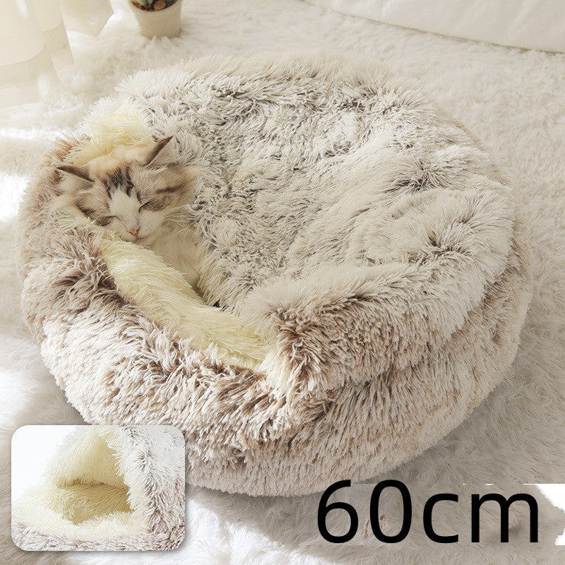 2 In 1 Dog and Cat Bed Pet Winter Bed Round Plush Warm Bed House Soft Long Plush Pets Bed Pet Products