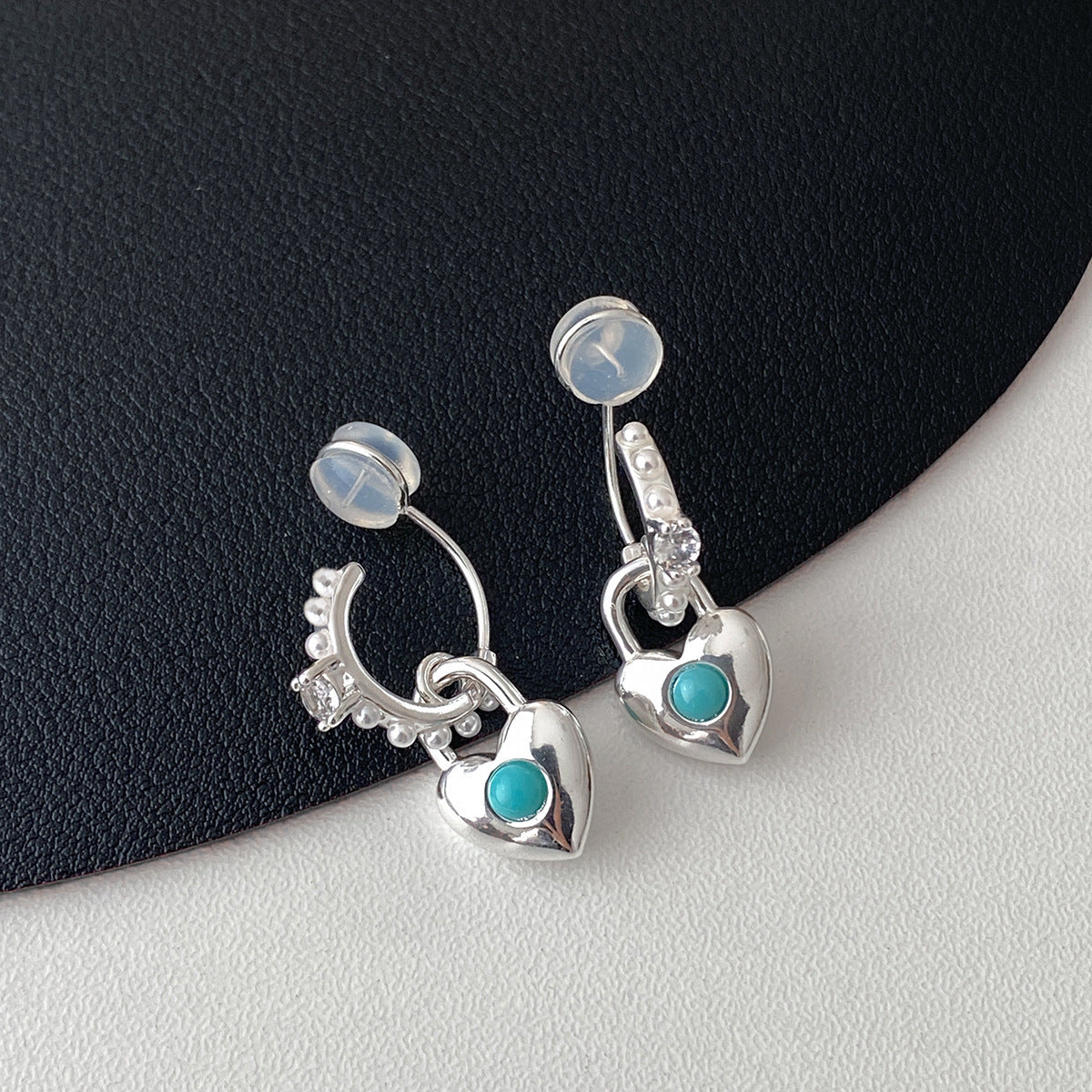 Blue Turquoise Vintage Simple And Versatile C Hoop Gold Silver Earrings