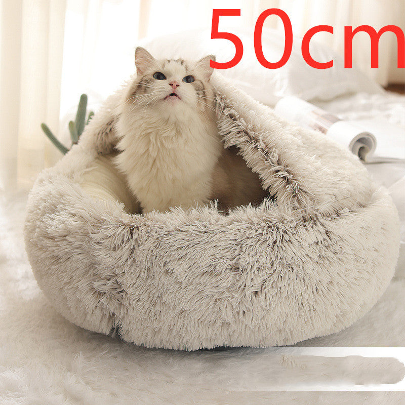 2 In 1 Dog and Cat Bed Pet Winter Bed Round Plush Warm Bed House Soft Long Plush Pets Bed Pet Products