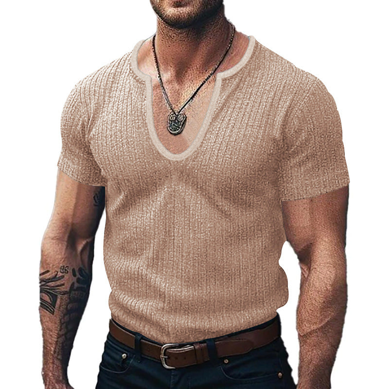 Men's Solid Color V-neck Slim Casual T-shirt