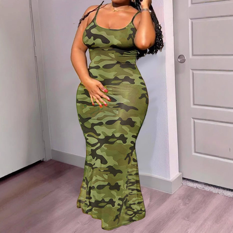 Trendy Printed Slim-strap Bodycon Dress