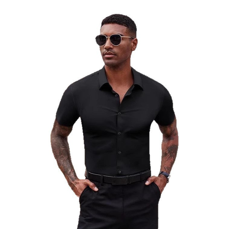 High Elasticity Men's Seamless Wrinkle-free Ice Silk Short Sleeve Shirt
