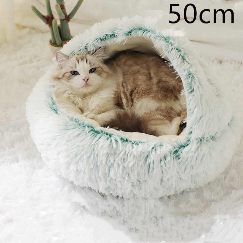 2 In 1 Dog and Cat Bed Pet Winter Bed Round Plush Warm Bed House Soft Long Plush Pets Bed Pet Products