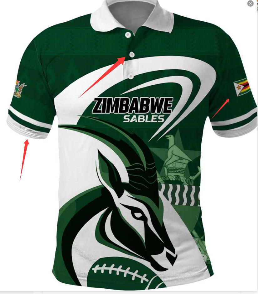 Digital Printing Men's Button Short-sleeved T-shirt