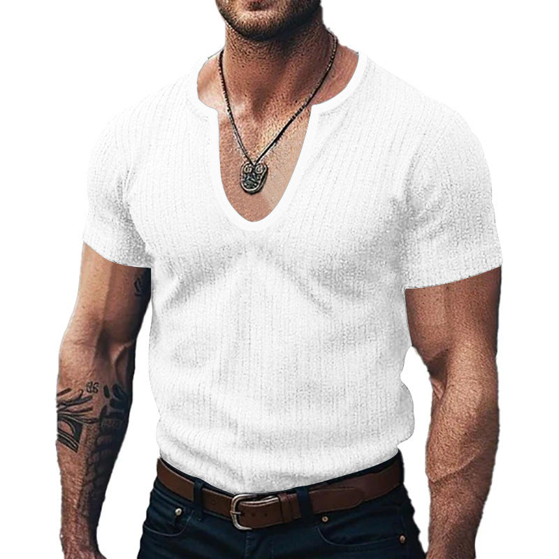 Men's Solid Color V-neck Slim Casual T-shirt