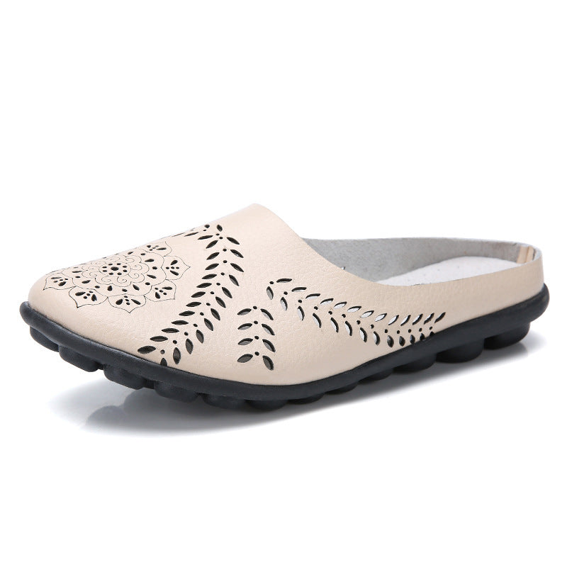 Plus-size Summer Cowhide Peep-toe Half Slippers For Women