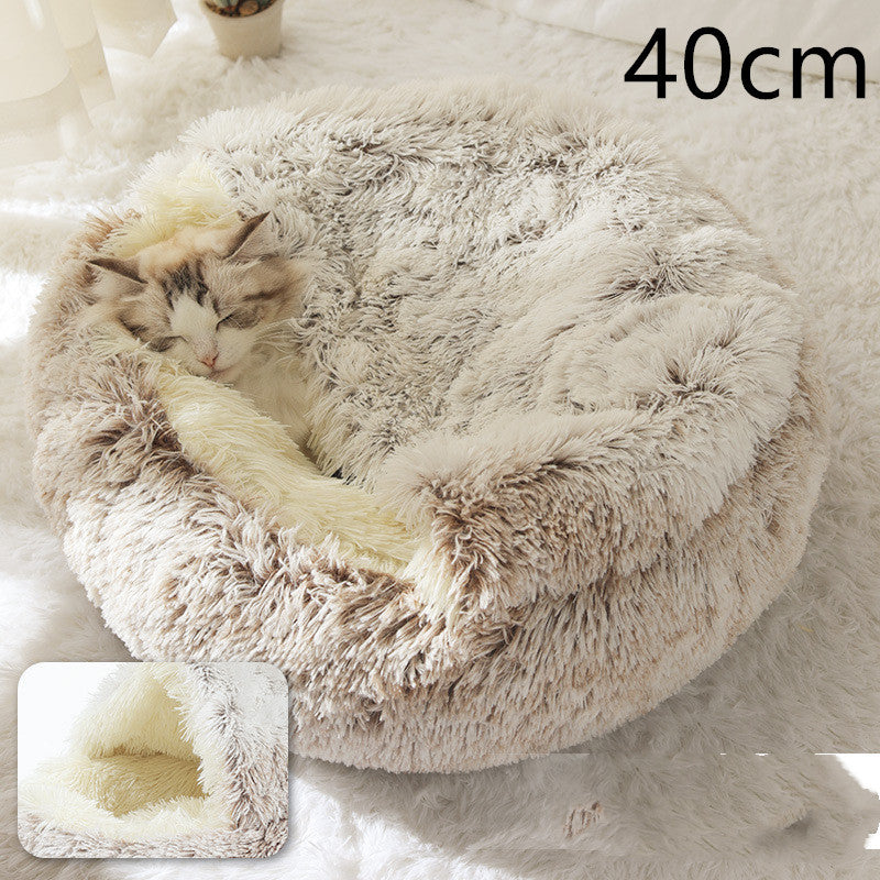 2 In 1 Dog and Cat Bed Pet Winter Bed Round Plush Warm Bed House Soft Long Plush Pets Bed Pet Products
