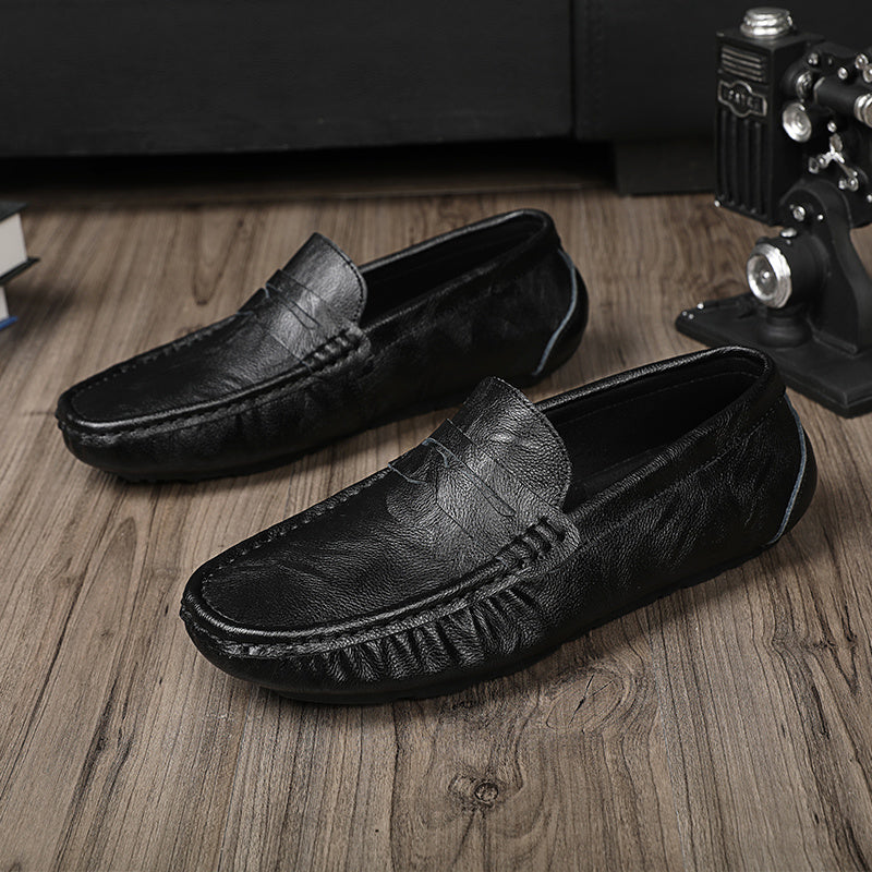 Leather hollowed-out beanie shoes