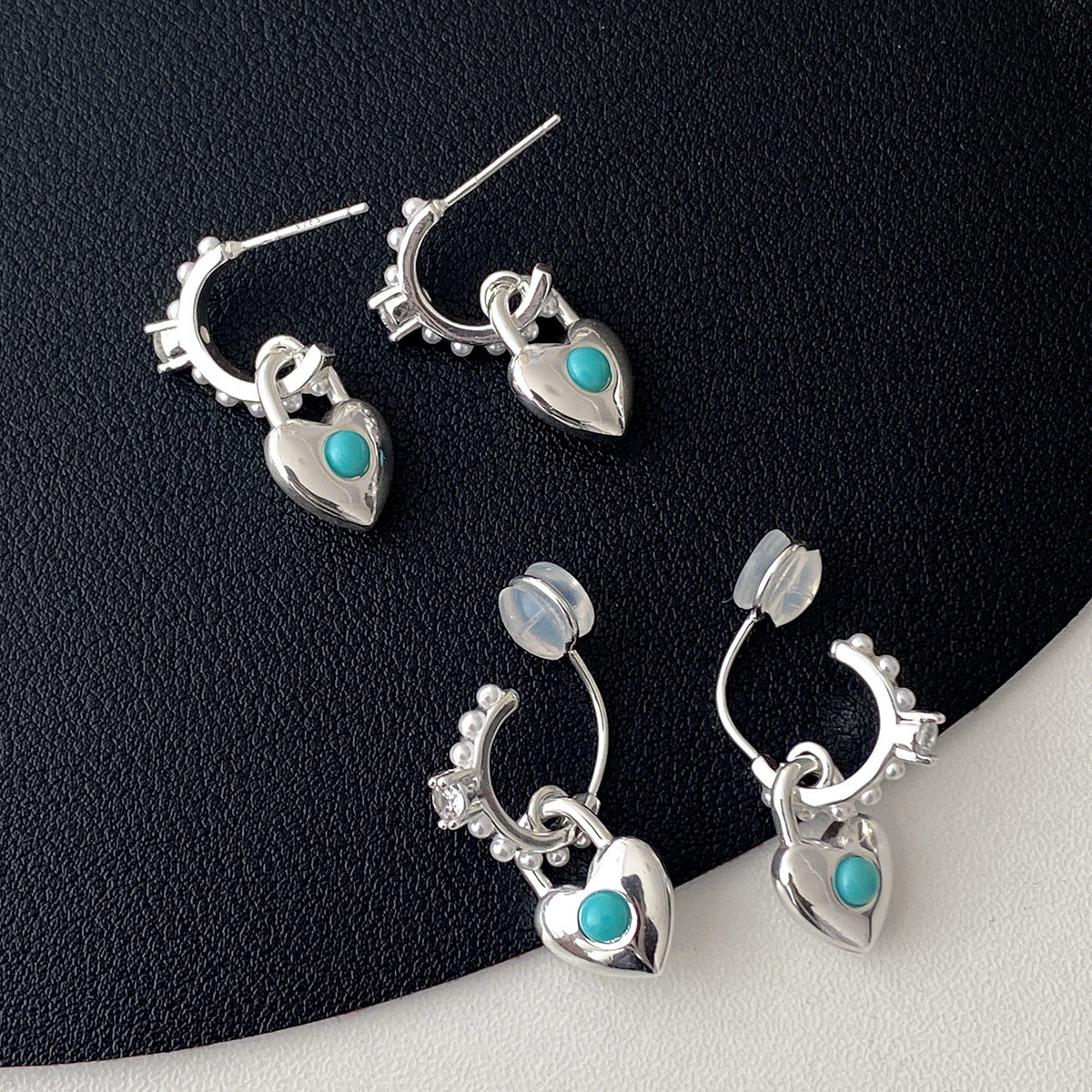 Blue Turquoise Vintage Simple And Versatile C Hoop Gold Silver Earrings