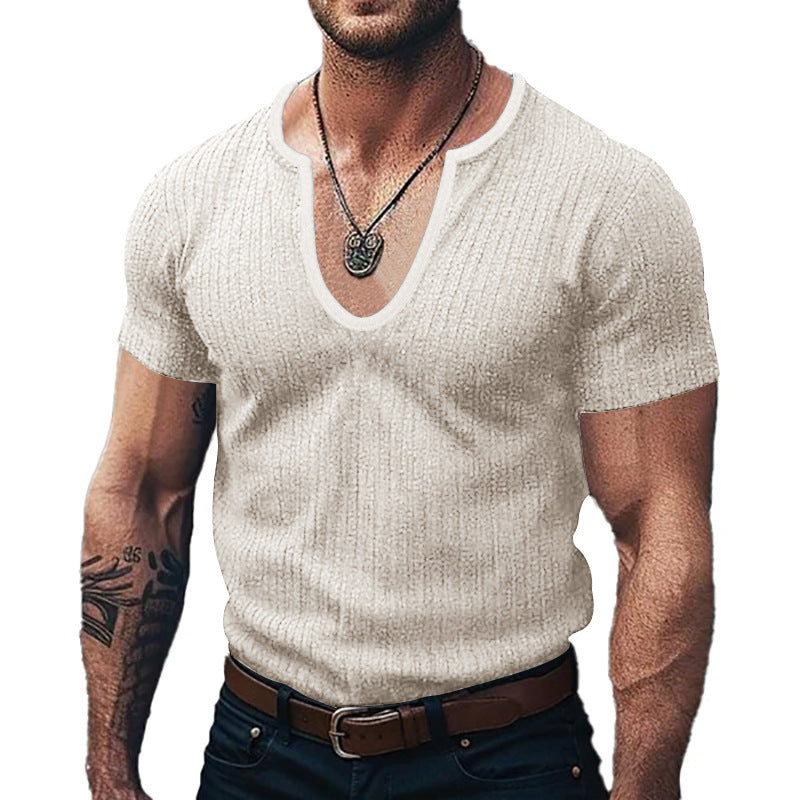 Men's Solid Color V-neck Slim Casual T-shirt