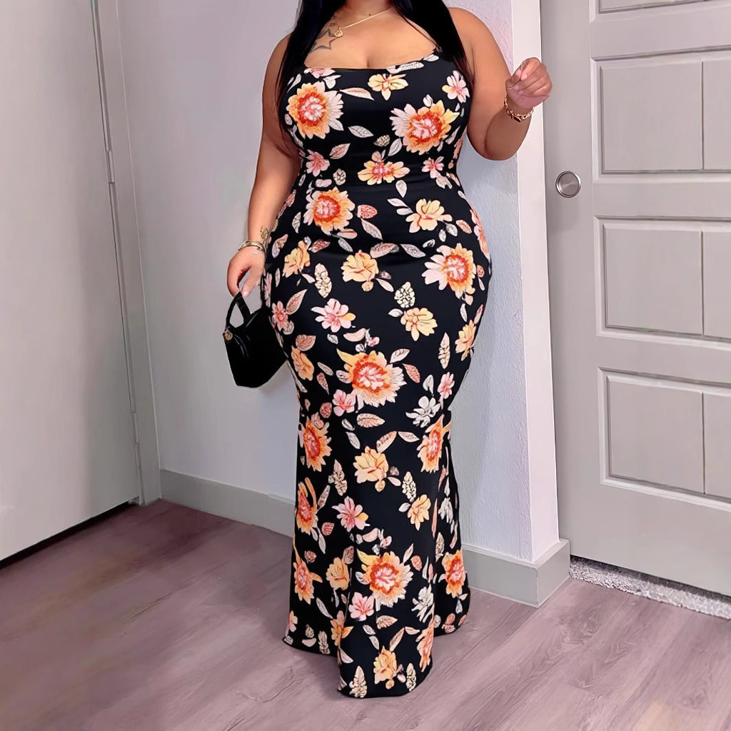 Trendy Printed Slim-strap Bodycon Dress