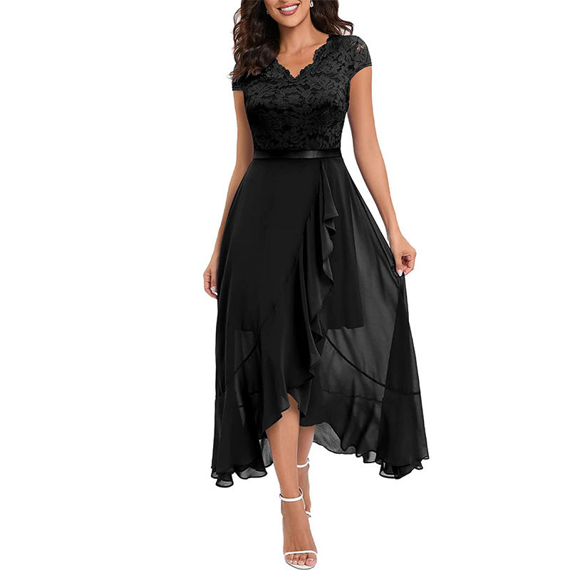New Elegant Lace Party Dress, Ladies' Long Formal Evening Dress, Floral Embroidery Bridesmaid Dress