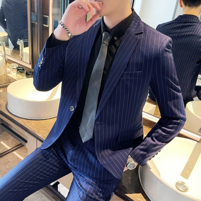 Men's Stripe Trendy Casual Handsome Two-piece Suit