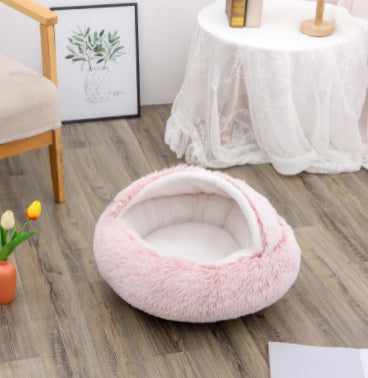2 In 1 Dog and Cat Bed Pet Winter Bed Round Plush Warm Bed House Soft Long Plush Pets Bed Pet Products