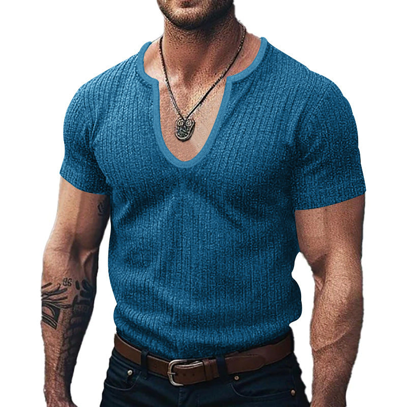 Men's Solid Color V-neck Slim Casual T-shirt
