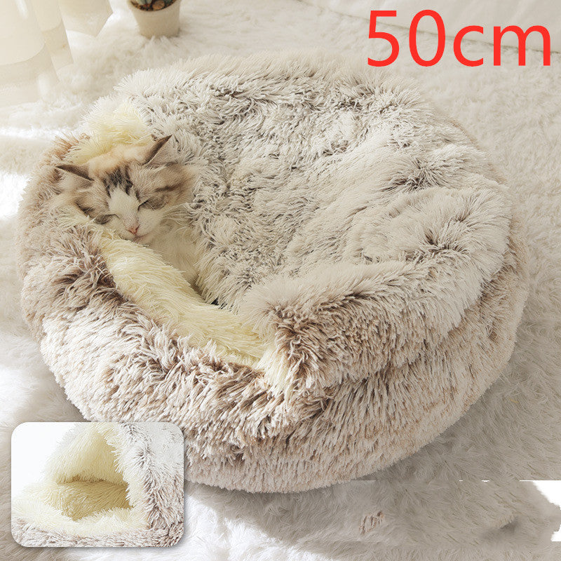 2 In 1 Dog and Cat Bed Pet Winter Bed Round Plush Warm Bed House Soft Long Plush Pets Bed Pet Products