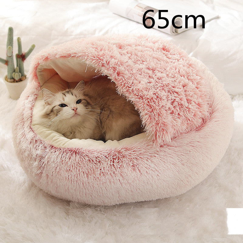 2 In 1 Dog and Cat Bed Pet Winter Bed Round Plush Warm Bed House Soft Long Plush Pets Bed Pet Products