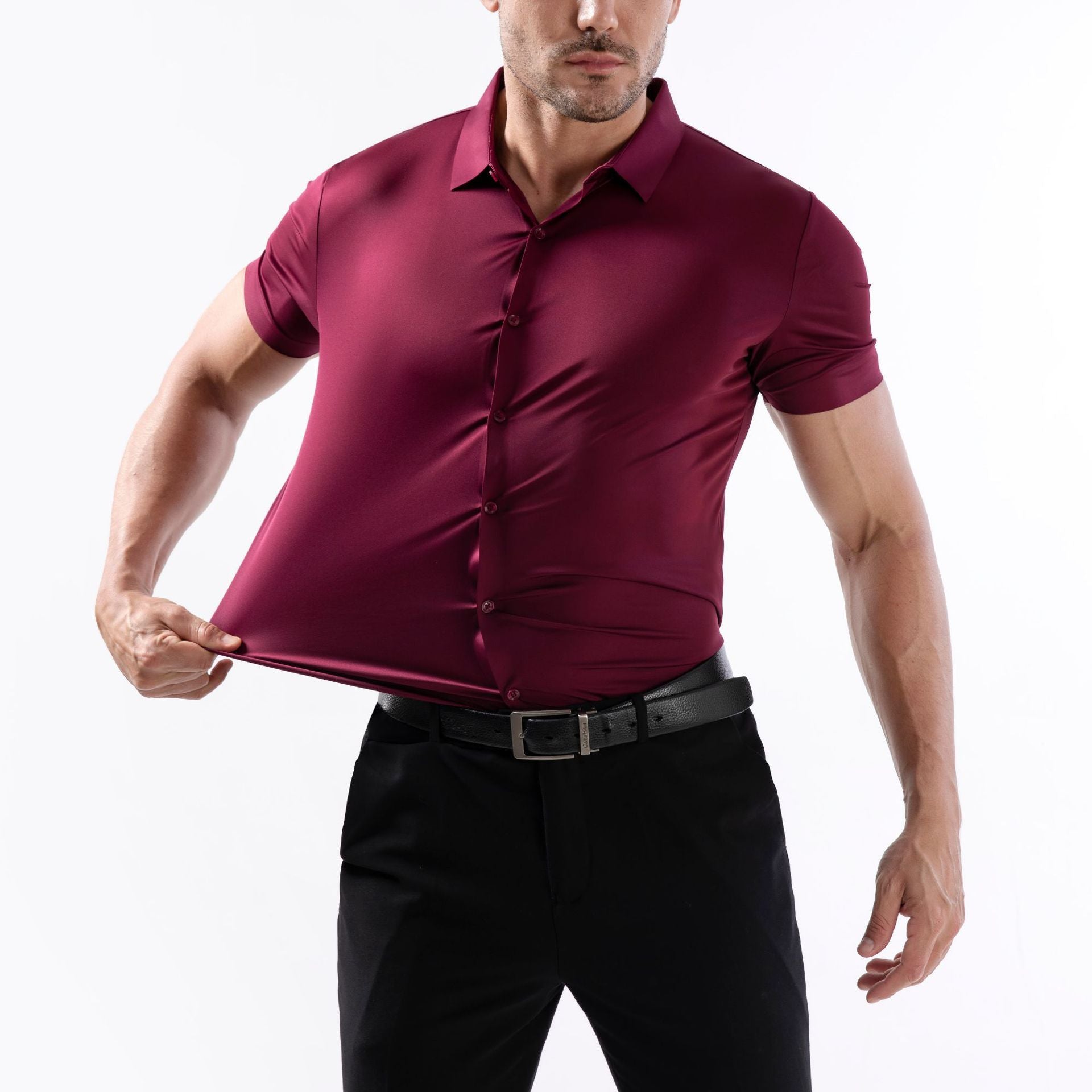 High Elasticity Men's Seamless Wrinkle-free Ice Silk Short Sleeve Shirt