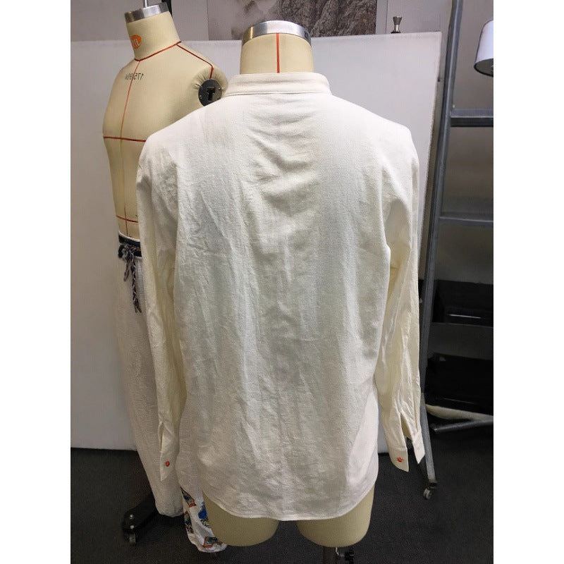 Retro Men's Casual Tops Open Collar Embroidered Shirt