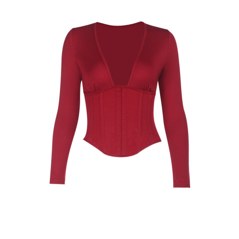 Women's Slim-fit Solid Color Long-sleeve Casual Top