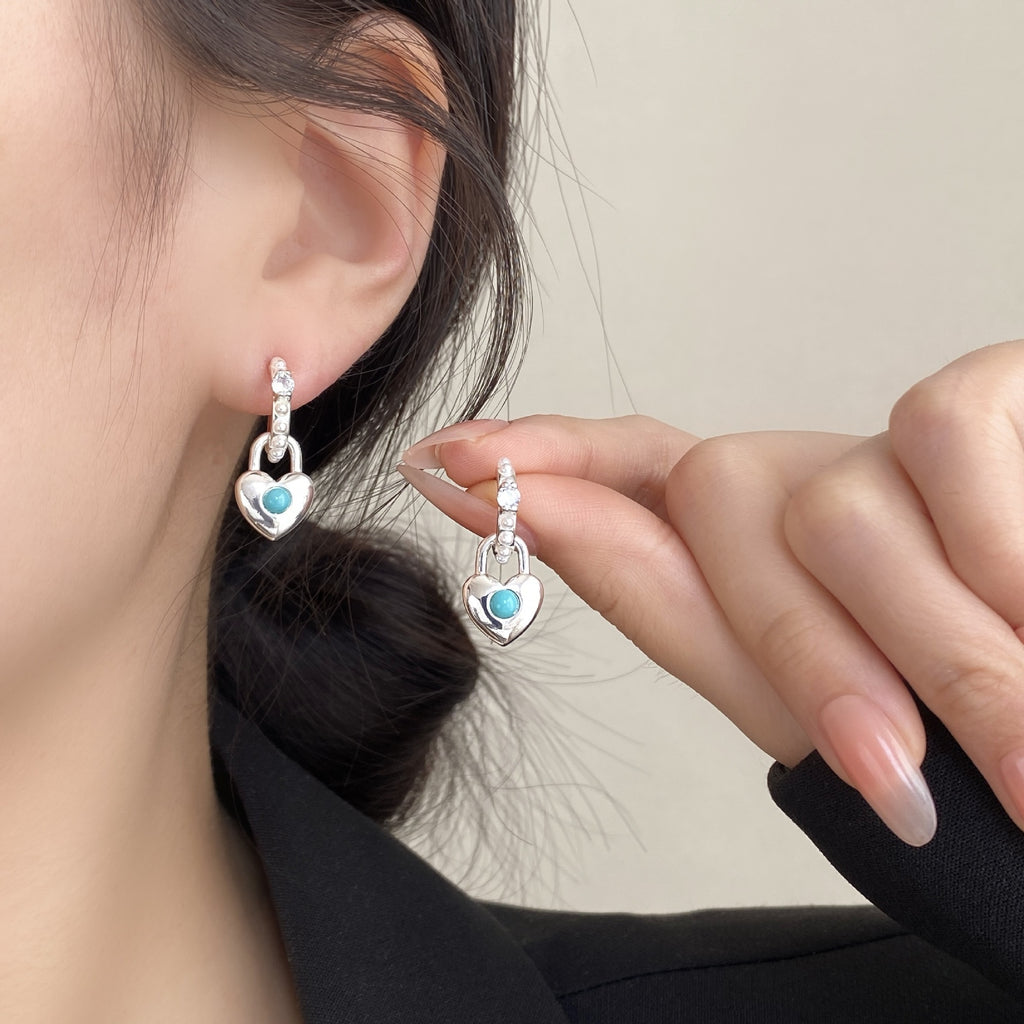 Blue Turquoise Vintage Simple And Versatile C Hoop Gold Silver Earrings