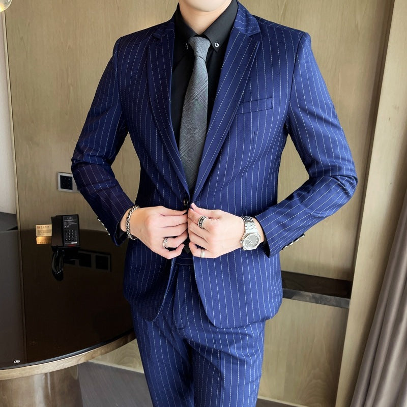 Men's Stripe Trendy Casual Handsome Two-piece Suit