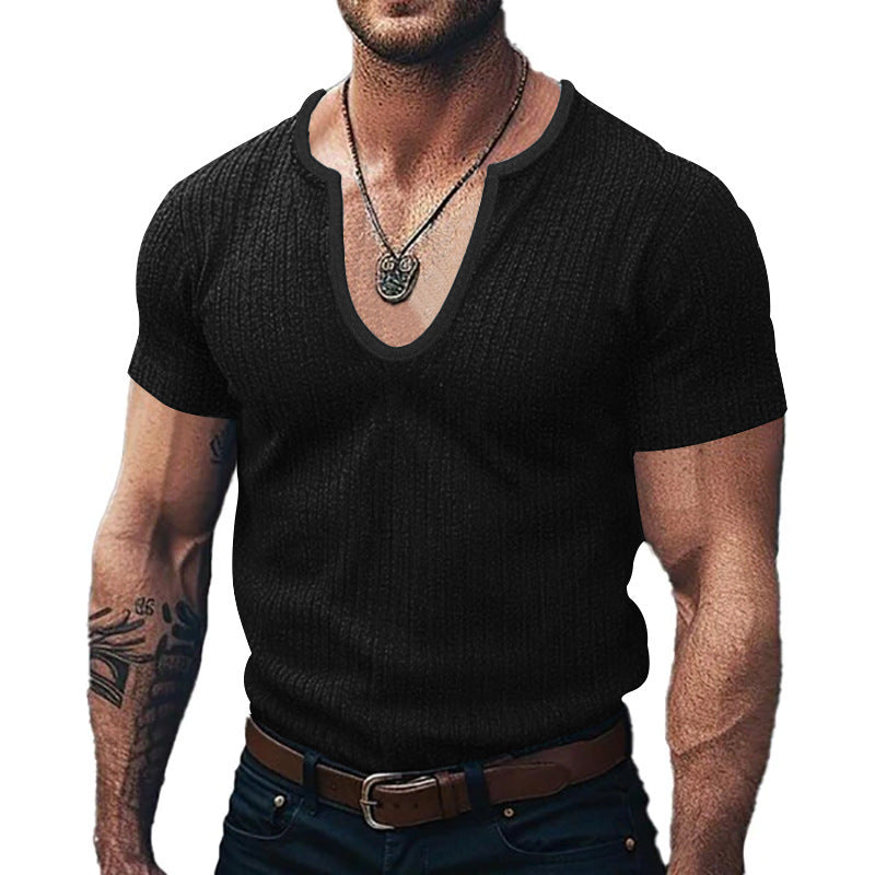 Men's Solid Color V-neck Slim Casual T-shirt