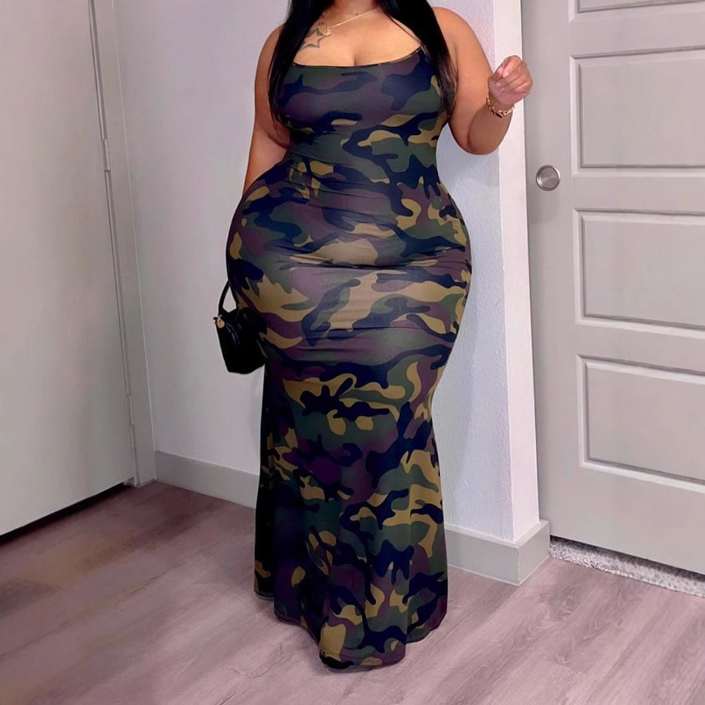 Trendy Printed Slim-strap Bodycon Dress