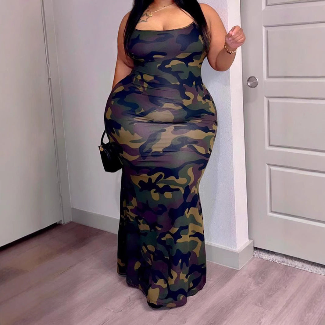 Trendy Printed Slim-strap Bodycon Dress