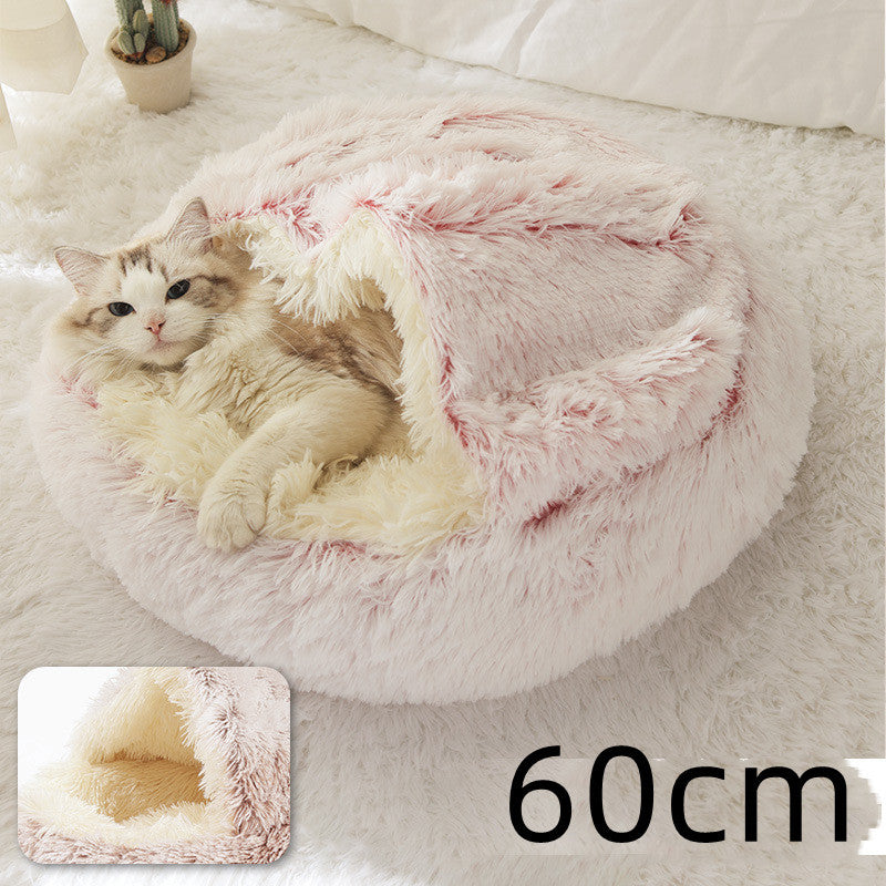 2 In 1 Dog and Cat Bed Pet Winter Bed Round Plush Warm Bed House Soft Long Plush Pets Bed Pet Products