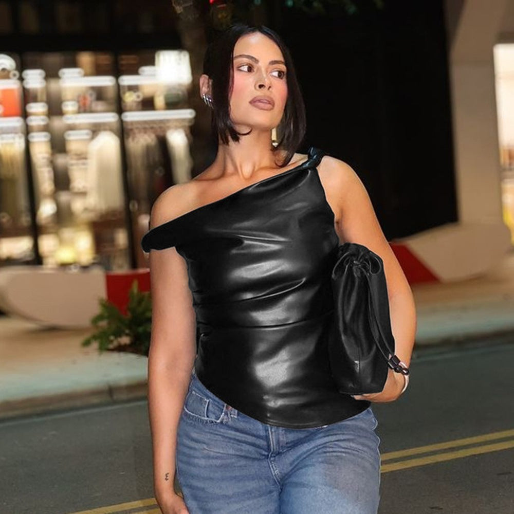 Ladies' Fashion Asymmetric Shoulder Sleeveless Vest