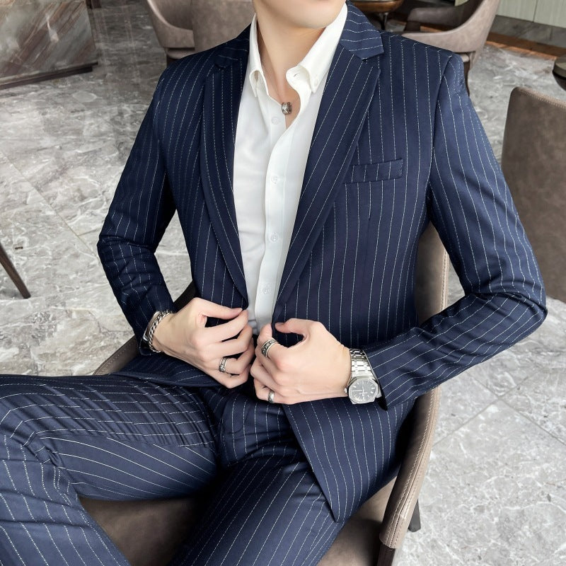 Men's Stripe Trendy Casual Handsome Two-piece Suit