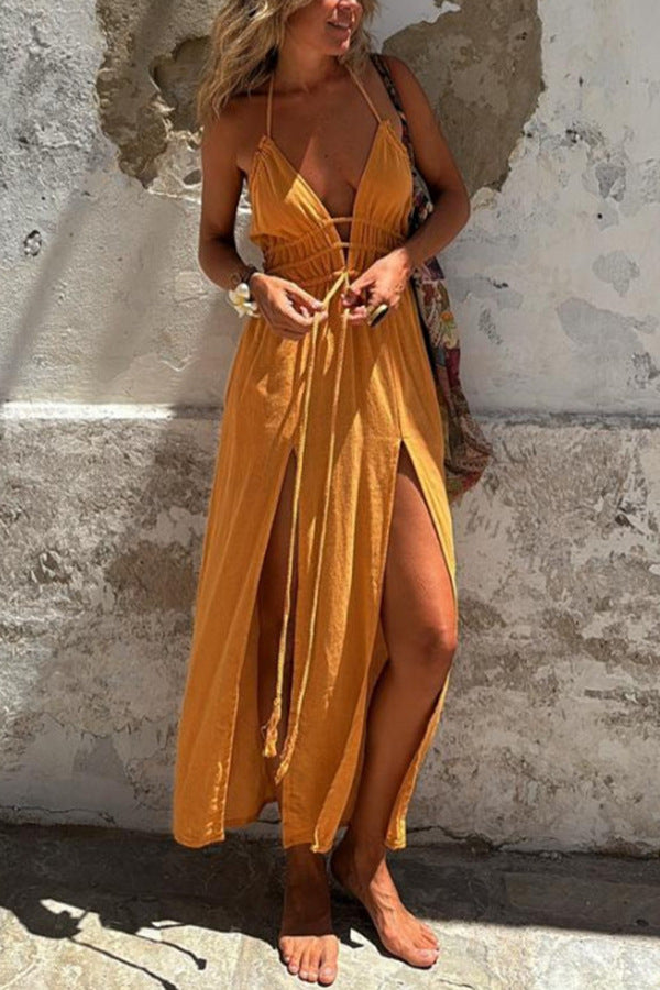 Sexy Solid-color Hem With Double Slit Dress