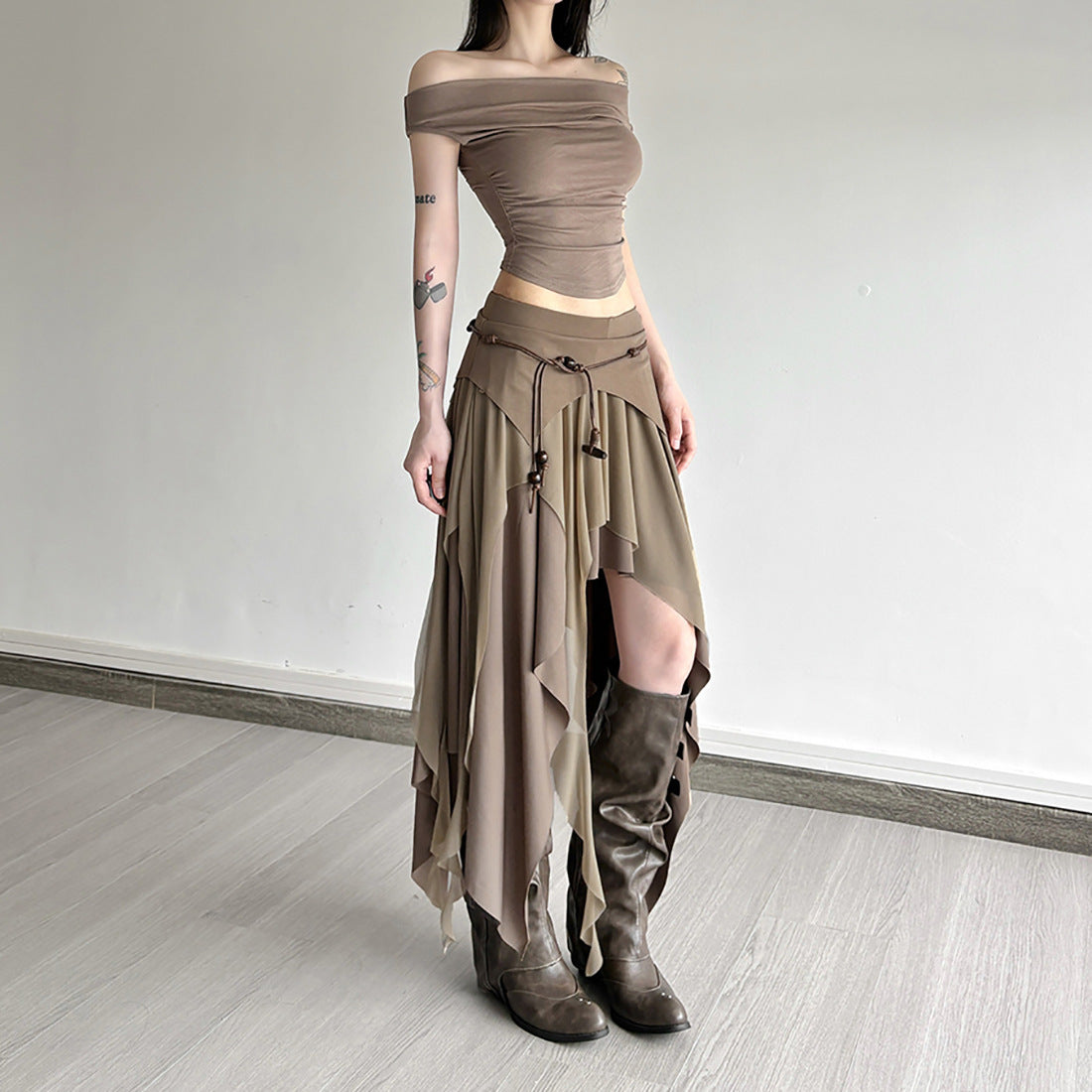 Spicy Girl Style Split Irregular Temperament High Waist Slim Versatile Skirt