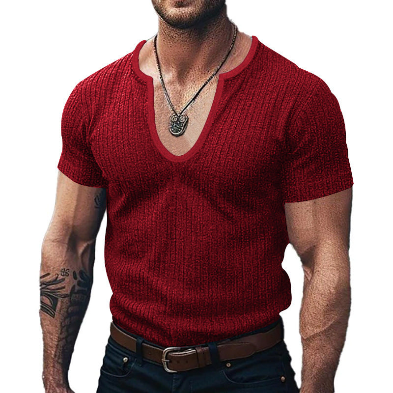 Men's Solid Color V-neck Slim Casual T-shirt
