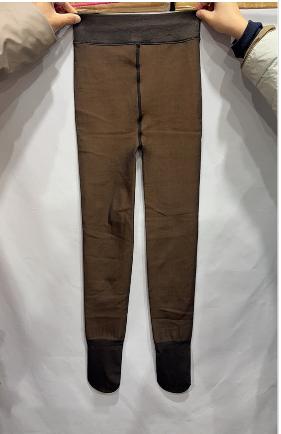 One-line True See-through Leggings Fleece-lined Warm Women's Outer Wear Pantyhose