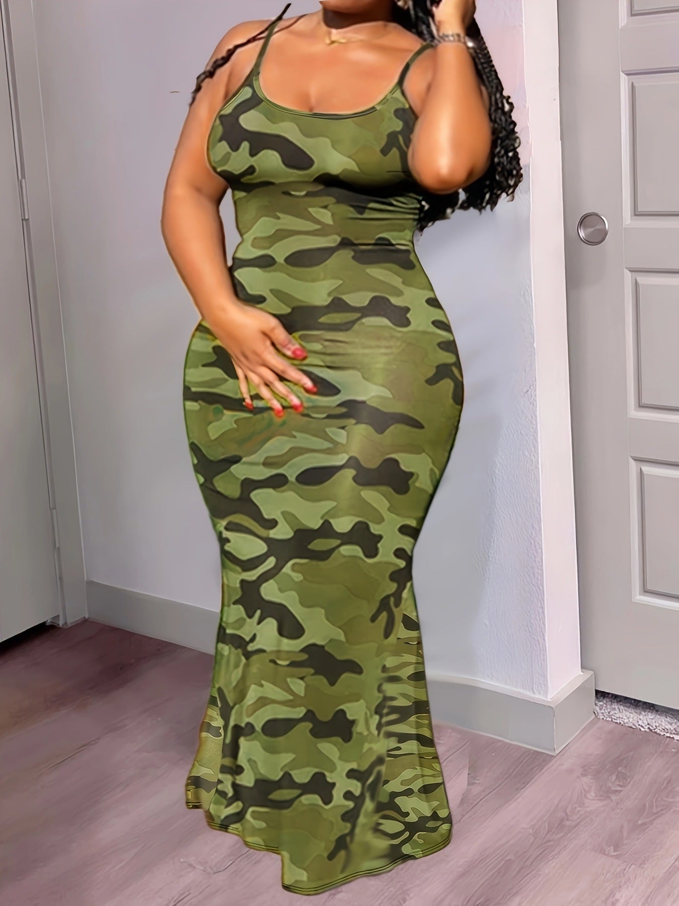 Trendy Printed Slim-strap Bodycon Dress