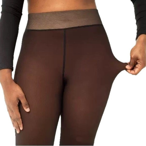 One-line True See-through Leggings Fleece-lined Warm Women's Outer Wear Pantyhose