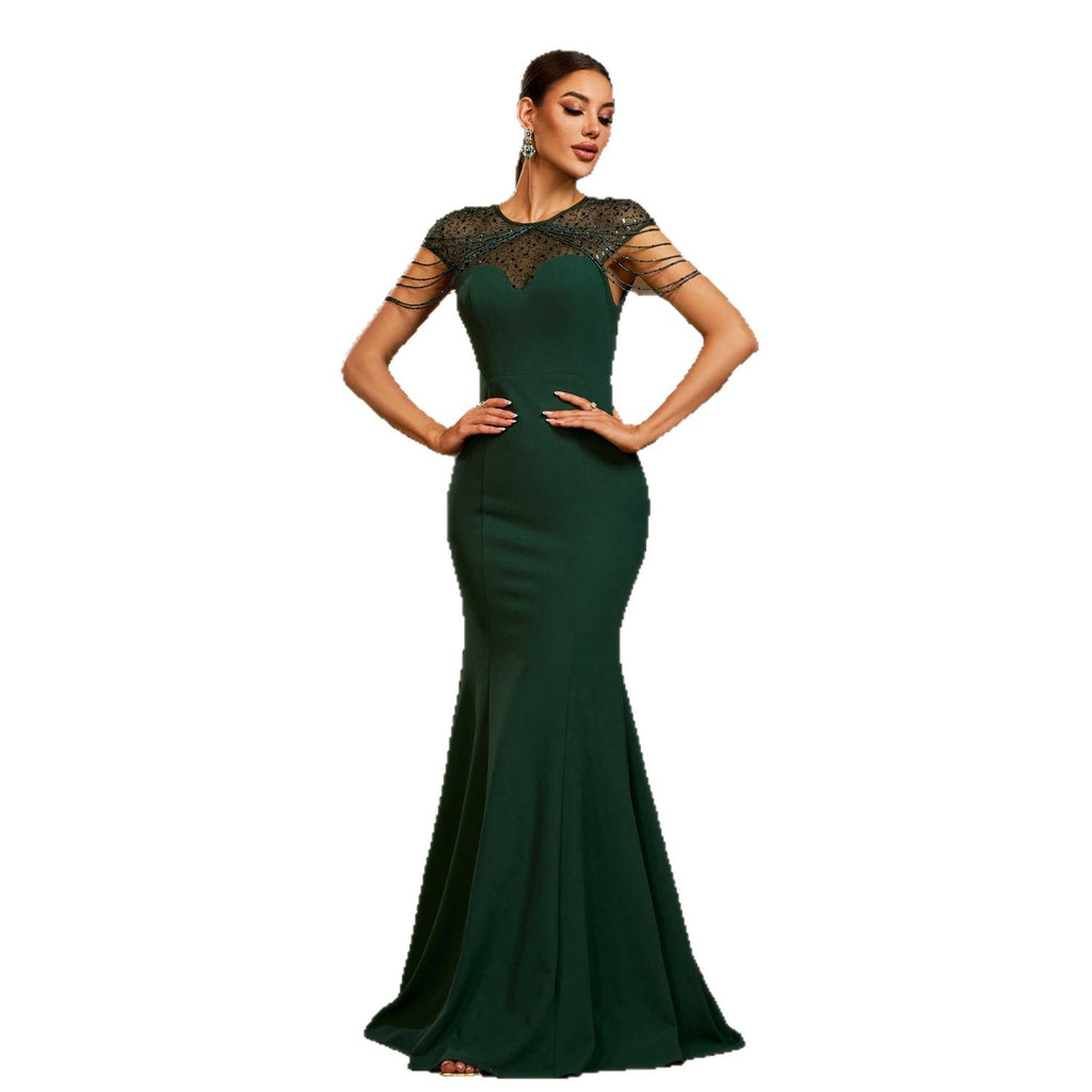 Elegant Sleeveless Round Neck Sequins Slim-fit Sheath Banquet Fishtail Evening Dress