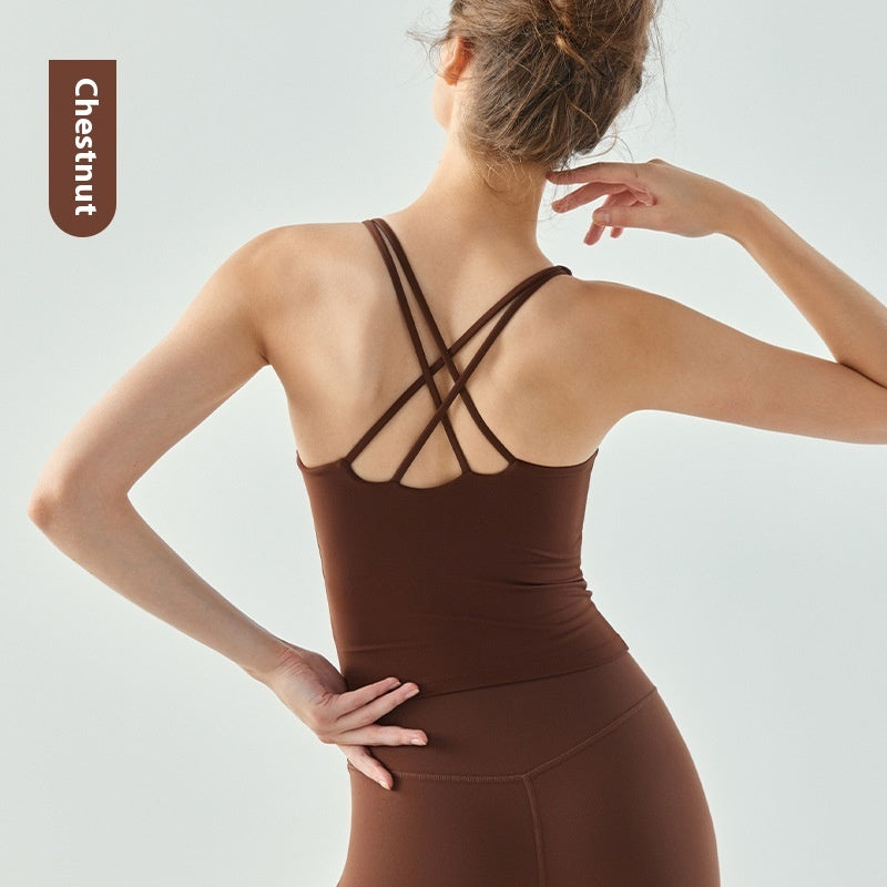 Yoga Vest With Chest Pad Semi-fixed Water Drop Cup Cross