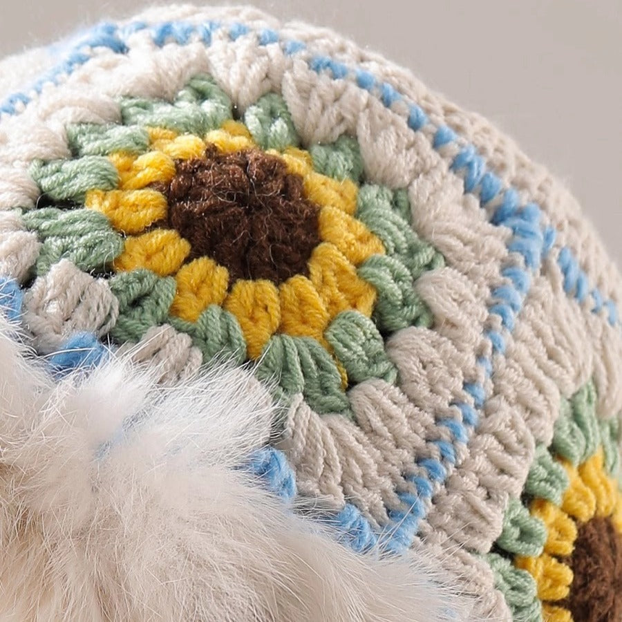 Rabbit Fur Knitted Warm-keeping And Cold-proof Handmade Crochet Bucket Hat