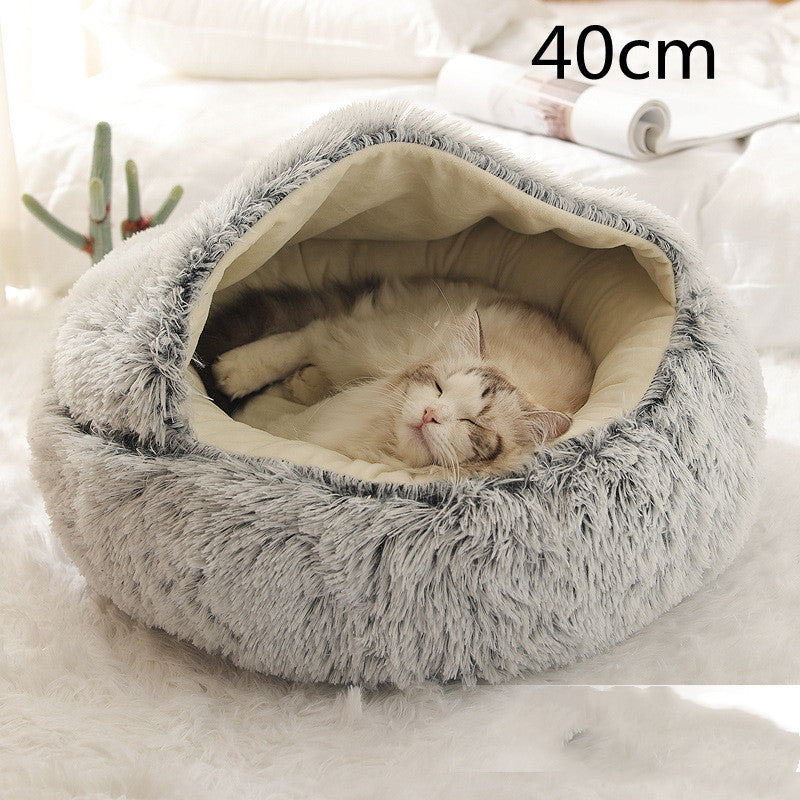 2 In 1 Dog and Cat Bed Pet Winter Bed Round Plush Warm Bed House Soft Long Plush Pets Bed Pet Products