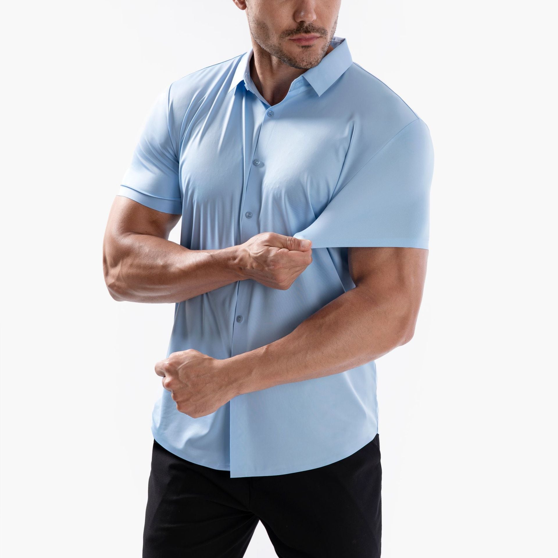 High Elasticity Men's Seamless Wrinkle-free Ice Silk Short Sleeve Shirt
