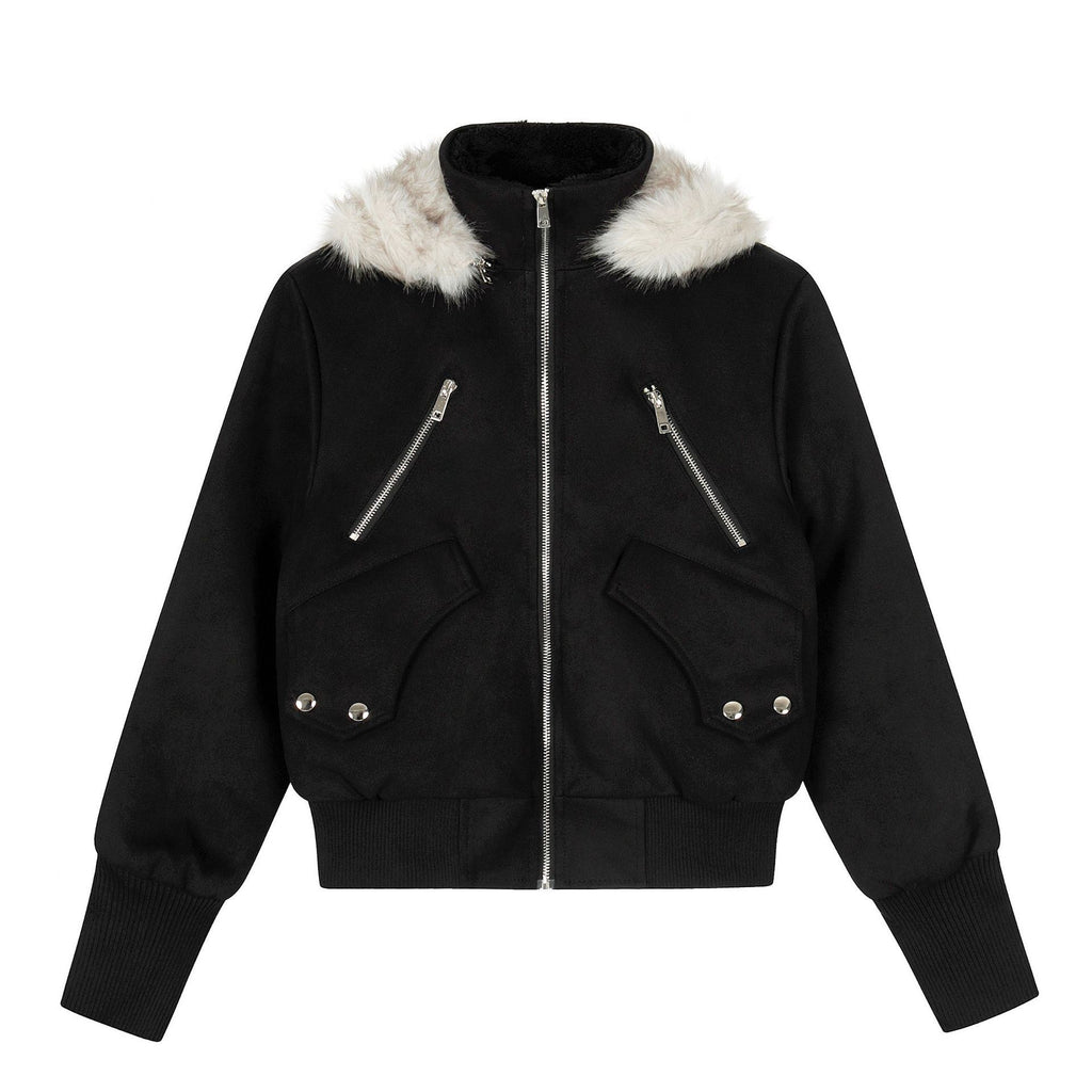 Retro Spicy Girl Slim-fit Stand-collar Hooded Jacket