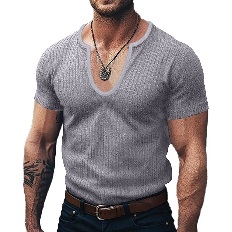 Men's Solid Color V-neck Slim Casual T-shirt