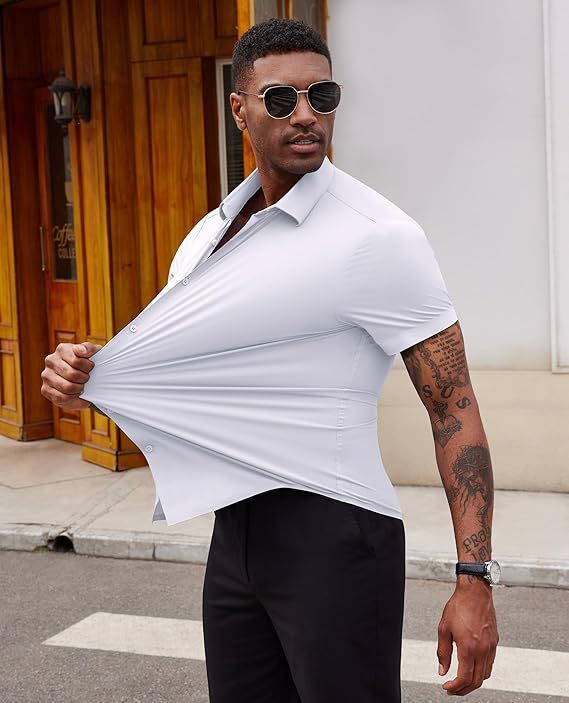 High Elasticity Men's Seamless Wrinkle-free Ice Silk Short Sleeve Shirt